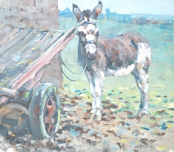 Malcolm Coward (b.1948), Study of a donkey, signed, oil on canvas, 34 x 39cm, ornate gilt frame
